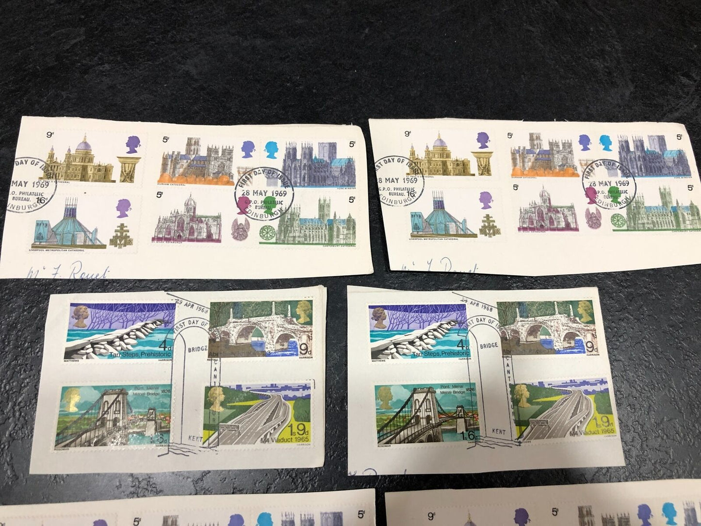 First Day Of Issue Stamps '68 '69 '77 Buildings, 12 Days Of Christmas + Jubilee