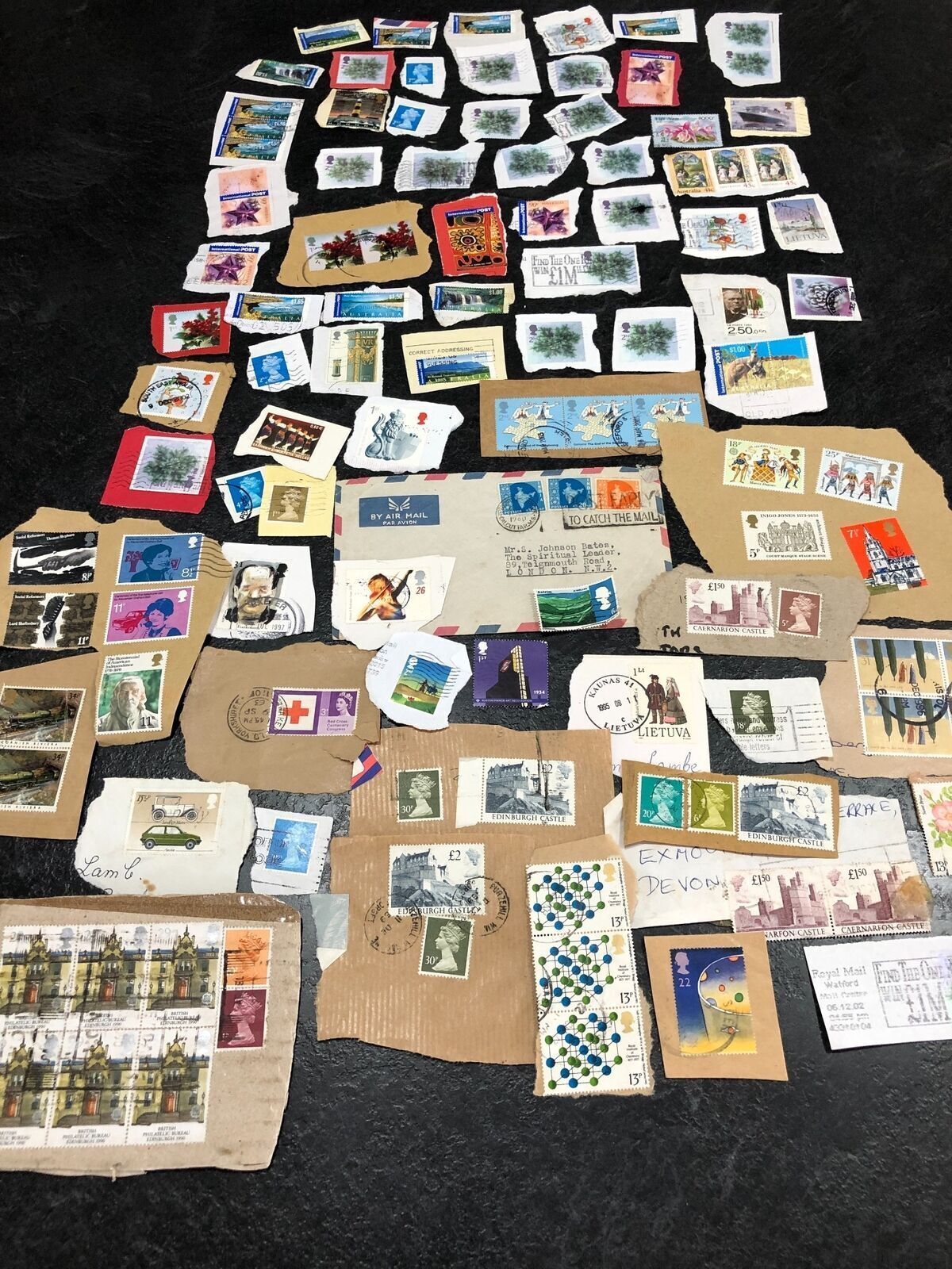Large Joblot Over 100 Stamps (With Part Of Envelope) Europe/Australia/UK Mostly