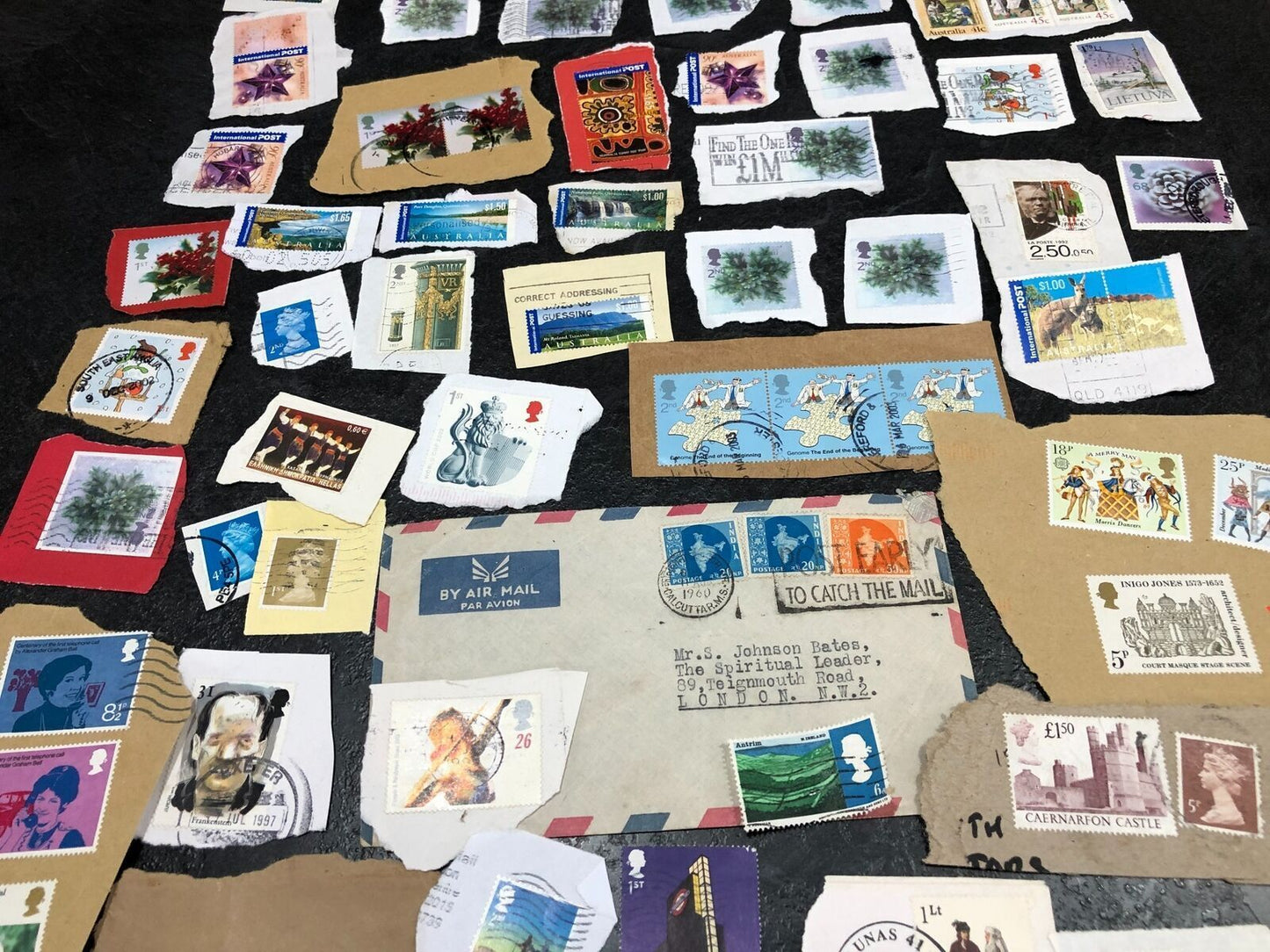 Large Joblot Over 100 Stamps (With Part Of Envelope) Europe/Australia/UK Mostly