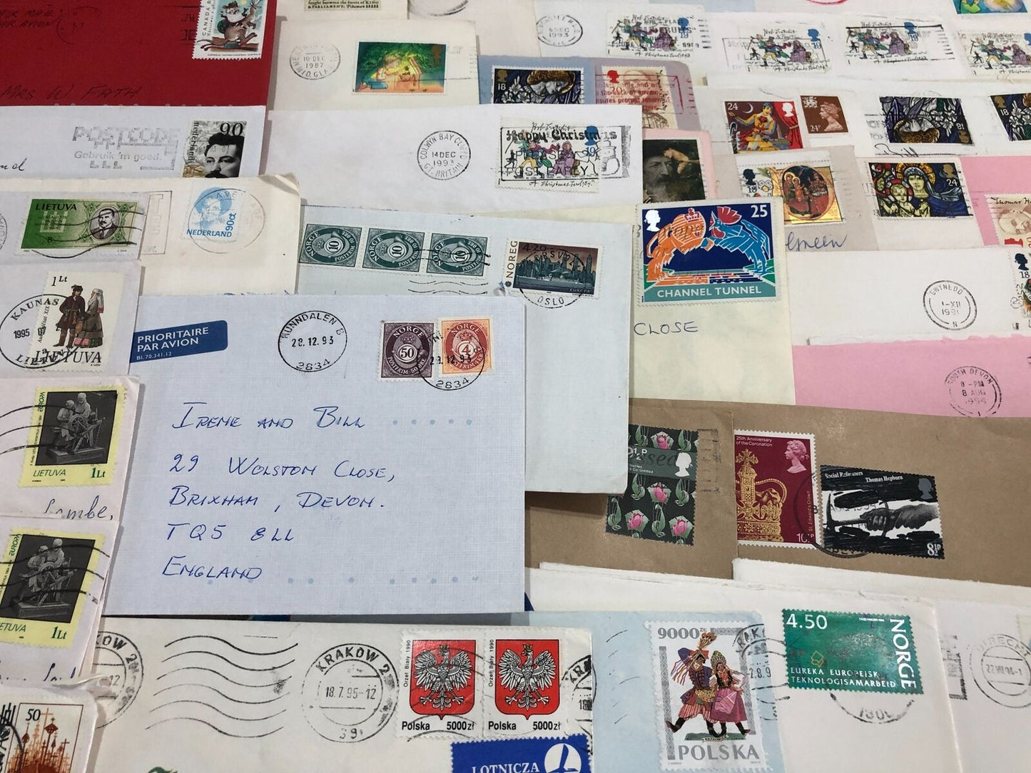 Large Joblot Of Over 100 Stamps Most On Envelopes Europe, Canada, Channel Tunnel
