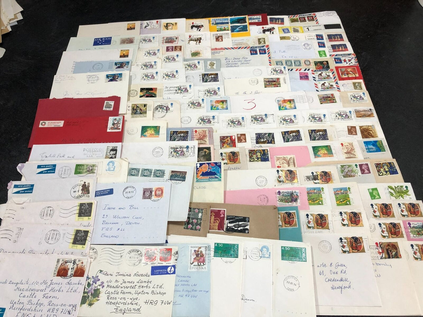 Large Joblot Of Over 100 Stamps Most On Envelopes Europe, Canada, Channel Tunnel