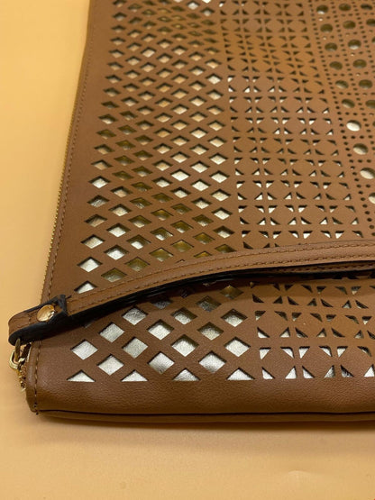 New Look Women's Brown Faux Leather Clutch Bag with Gold Cut Out Detail & Strap