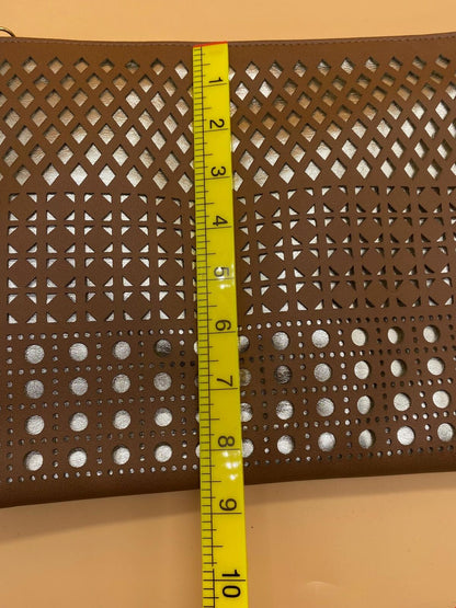 New Look Women's Brown Faux Leather Clutch Bag with Gold Cut Out Detail & Strap