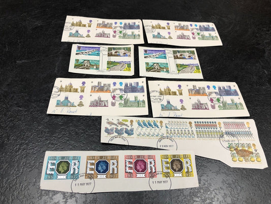 First Day Of Issue Stamps '68 '69 '77 Buildings, 12 Days Of Christmas + Jubilee
