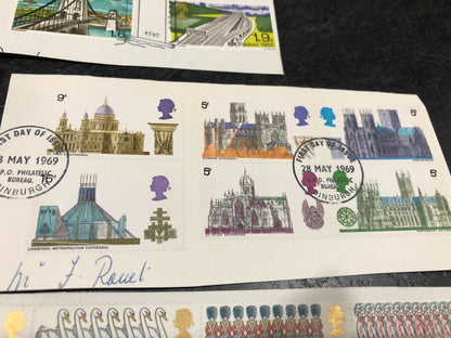 First Day Of Issue Stamps '68 '69 '77 Buildings, 12 Days Of Christmas + Jubilee