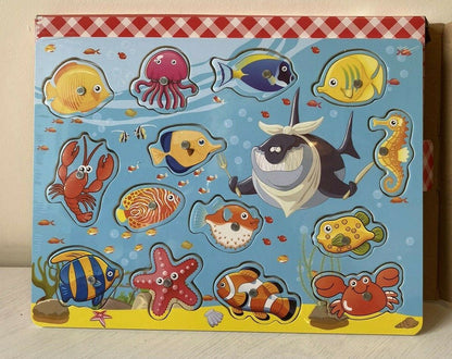 Under The Sea Wooden Shapes Peg Puzzle age 3+