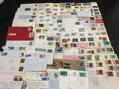 Large Joblot Of Over 100 Stamps Most On Envelopes Europe, Canada, Channel Tunnel