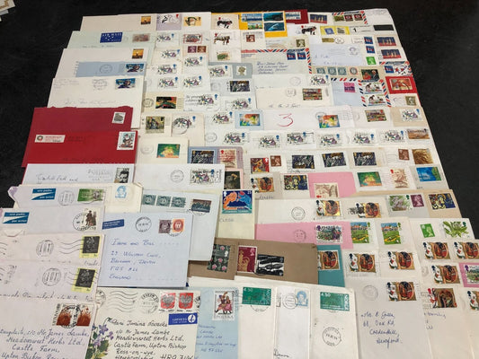 Large Joblot Of Over 100 Stamps Most On Envelopes Europe, Canada, Channel Tunnel