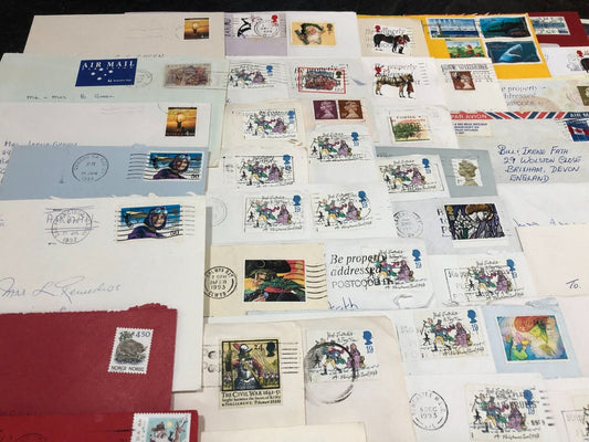 Large Joblot Of Over 100 Stamps Most On Envelopes Europe, Canada, Channel Tunnel