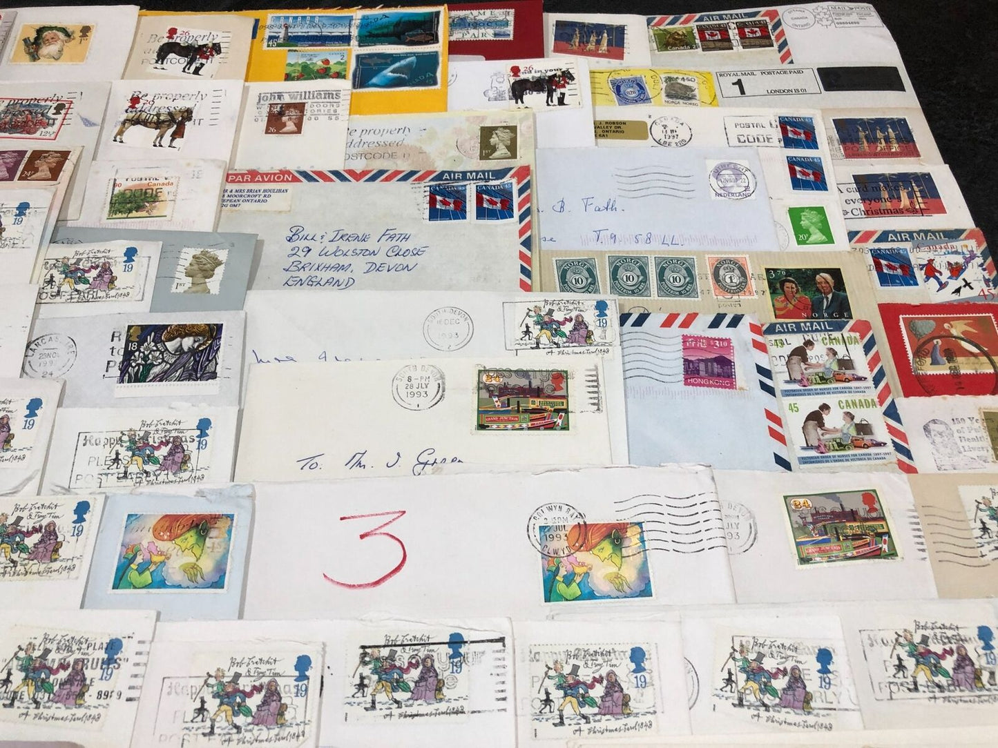 Large Joblot Of Over 100 Stamps Most On Envelopes Europe, Canada, Channel Tunnel