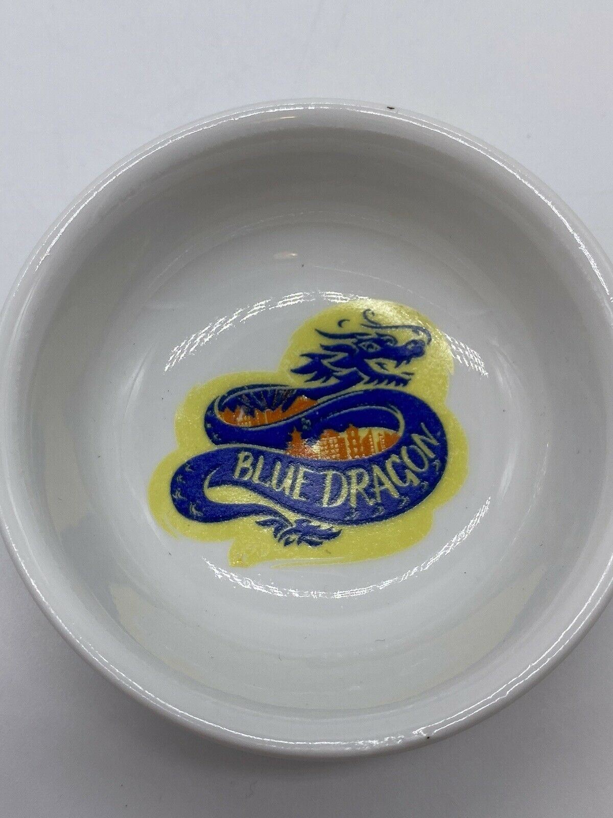 Set of Three Small Blue Dragon Branded Ceramic Chinese Sauce Bowls